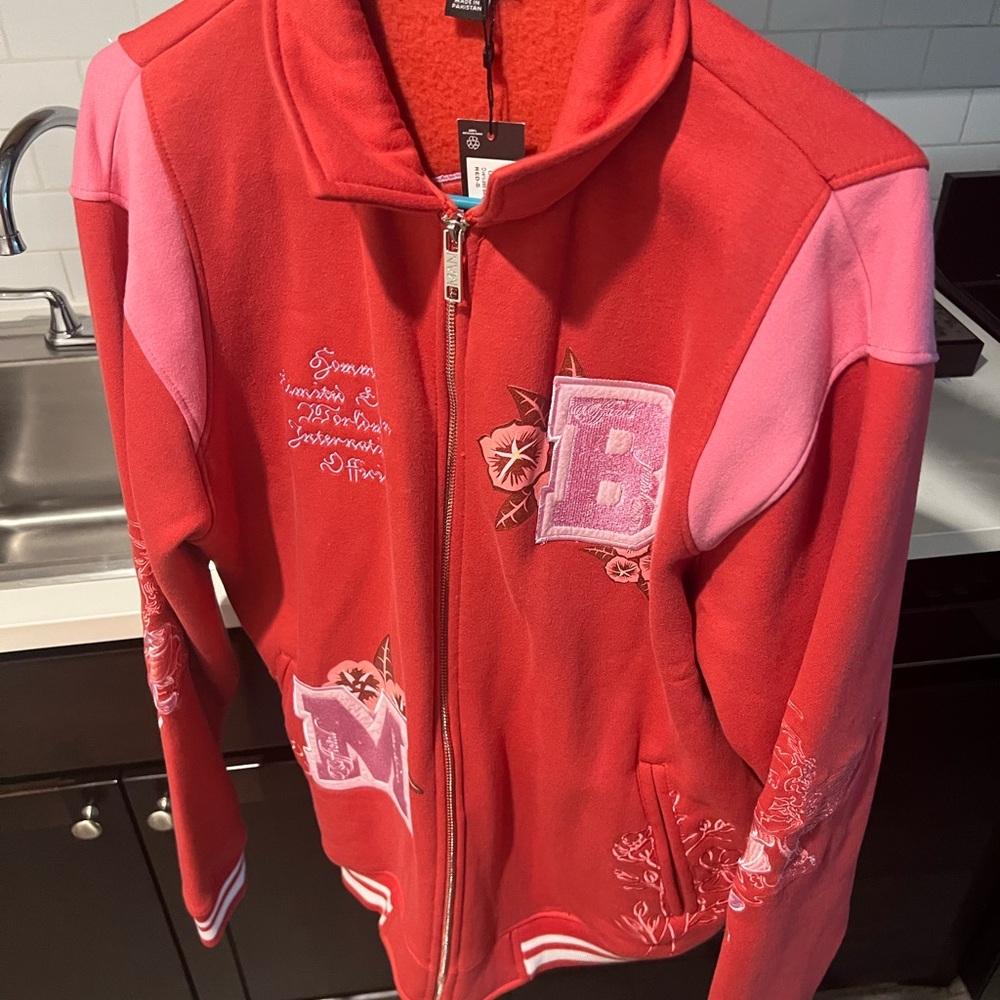 Red and Pink Zip-Up varsity Jacket
